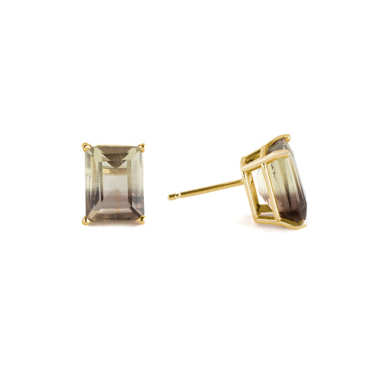 Ombre emerald cut earrings on a white background
