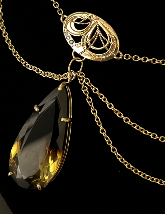 Close up of citrine on a black background