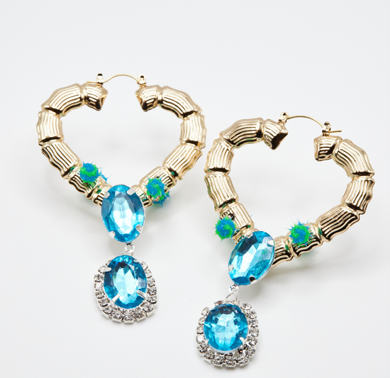 Large Bamboo Heart Gemstone Hoops