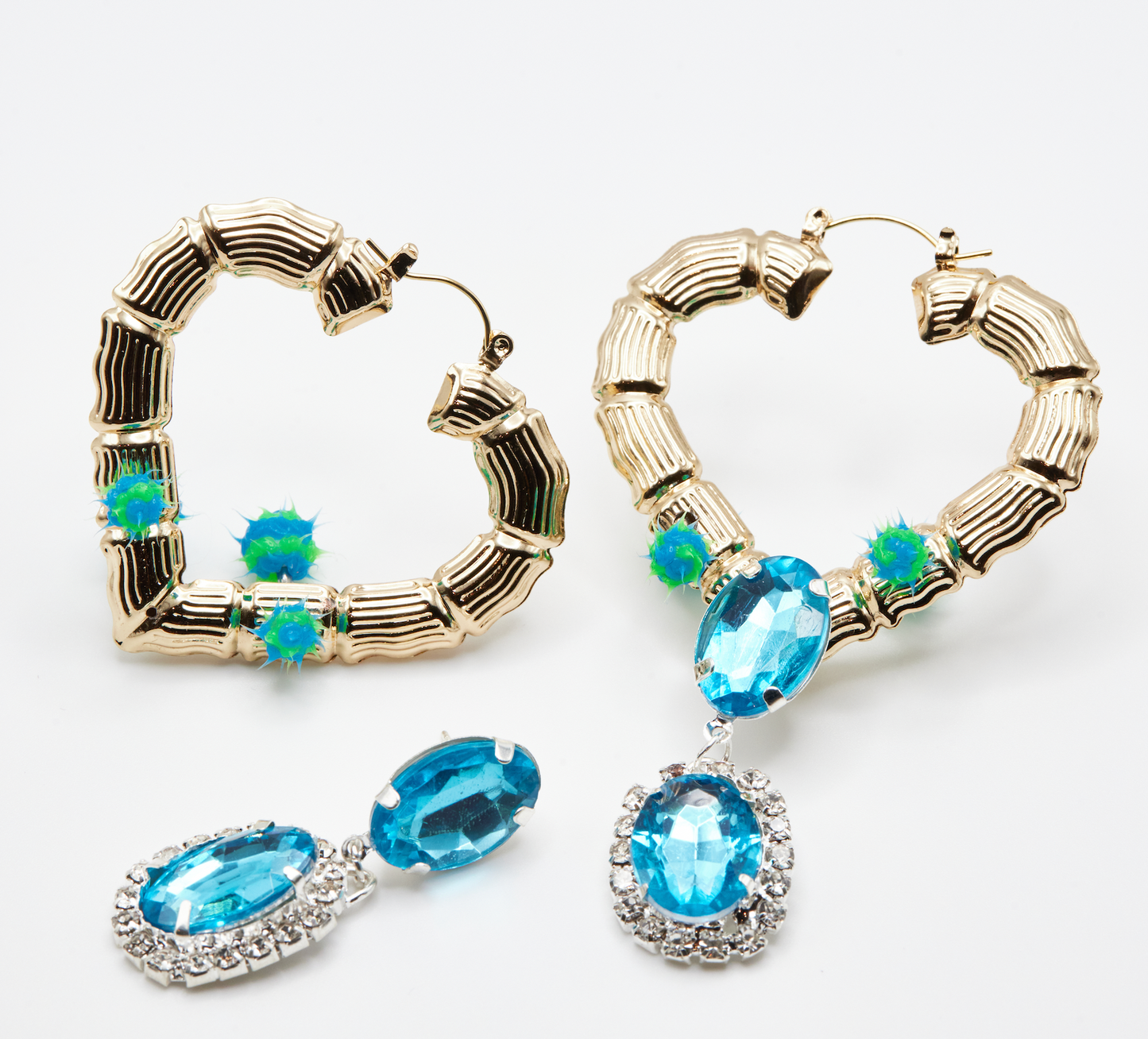 Large Bamboo Heart Gemstone Hoops