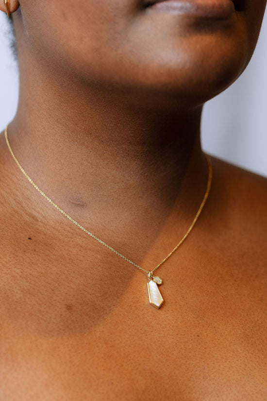 Mother of pearl necklace on model