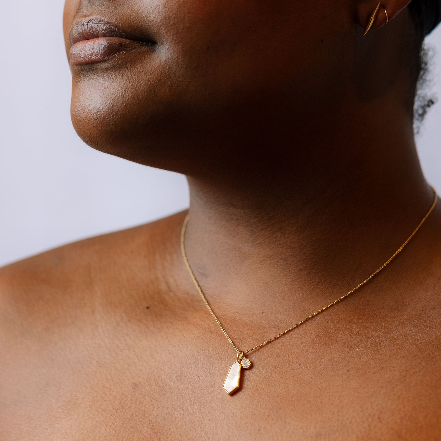 Mother of pearl necklace on model