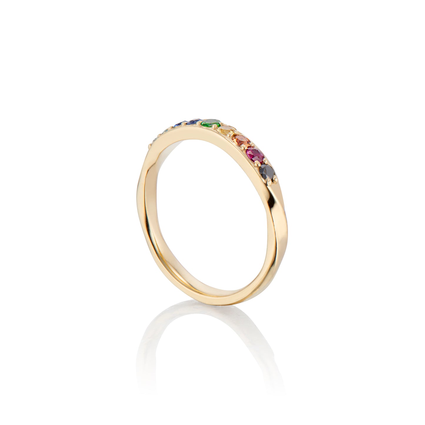 Load image into Gallery viewer, the harmony rainbow ring side view on white background
