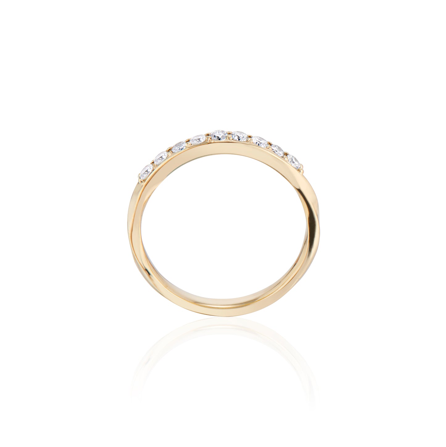 side view of the harmony diamond ring on white background