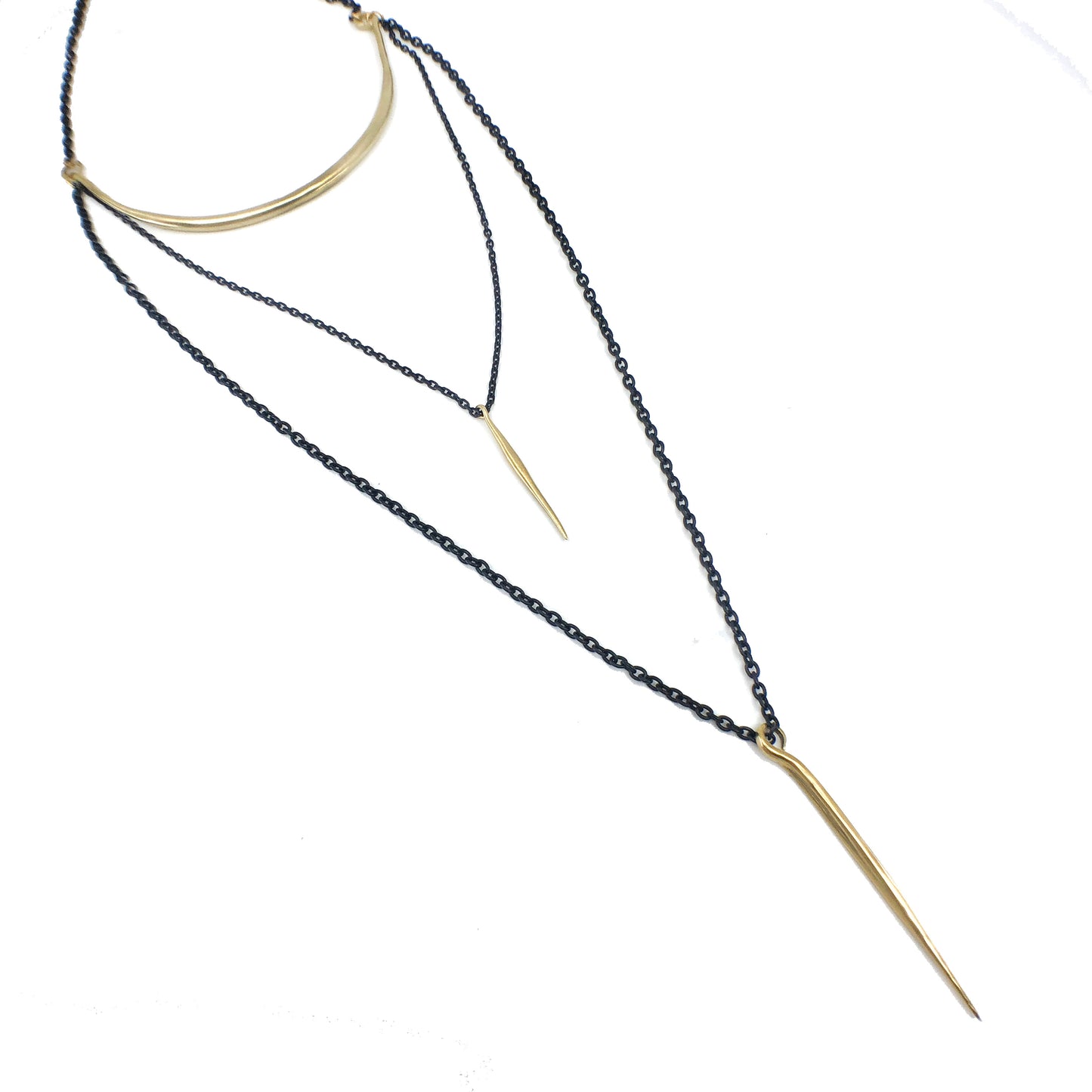 Triple Layer Necklace with Spike Drops
