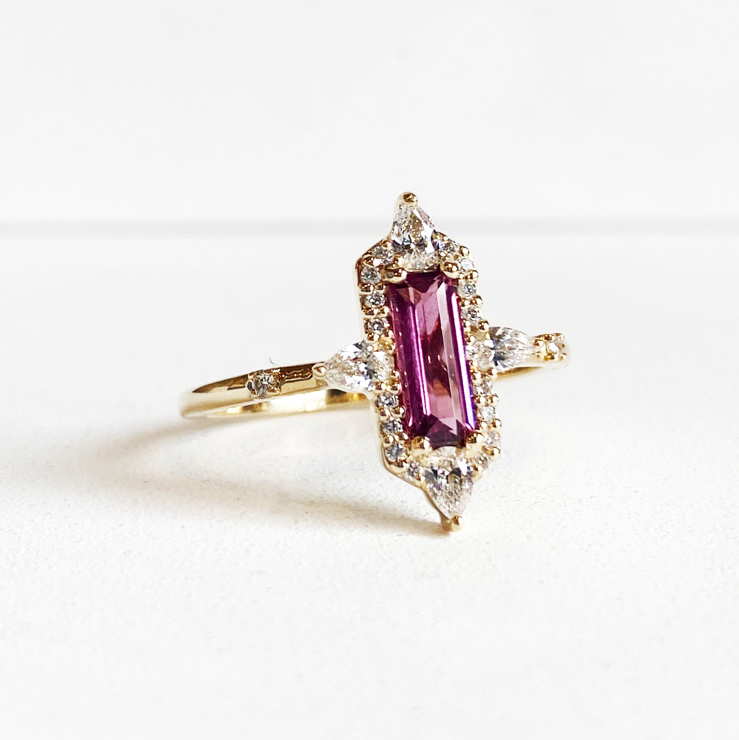 Maria Baguette Ring with Diamond Halo