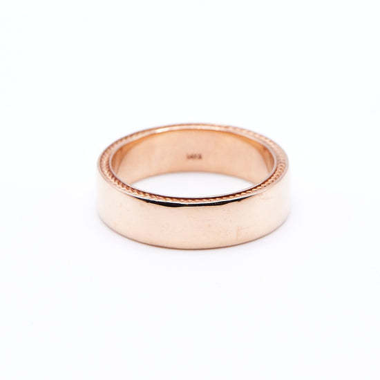 rose gold 6mm wide wedding band with wheat pattern design