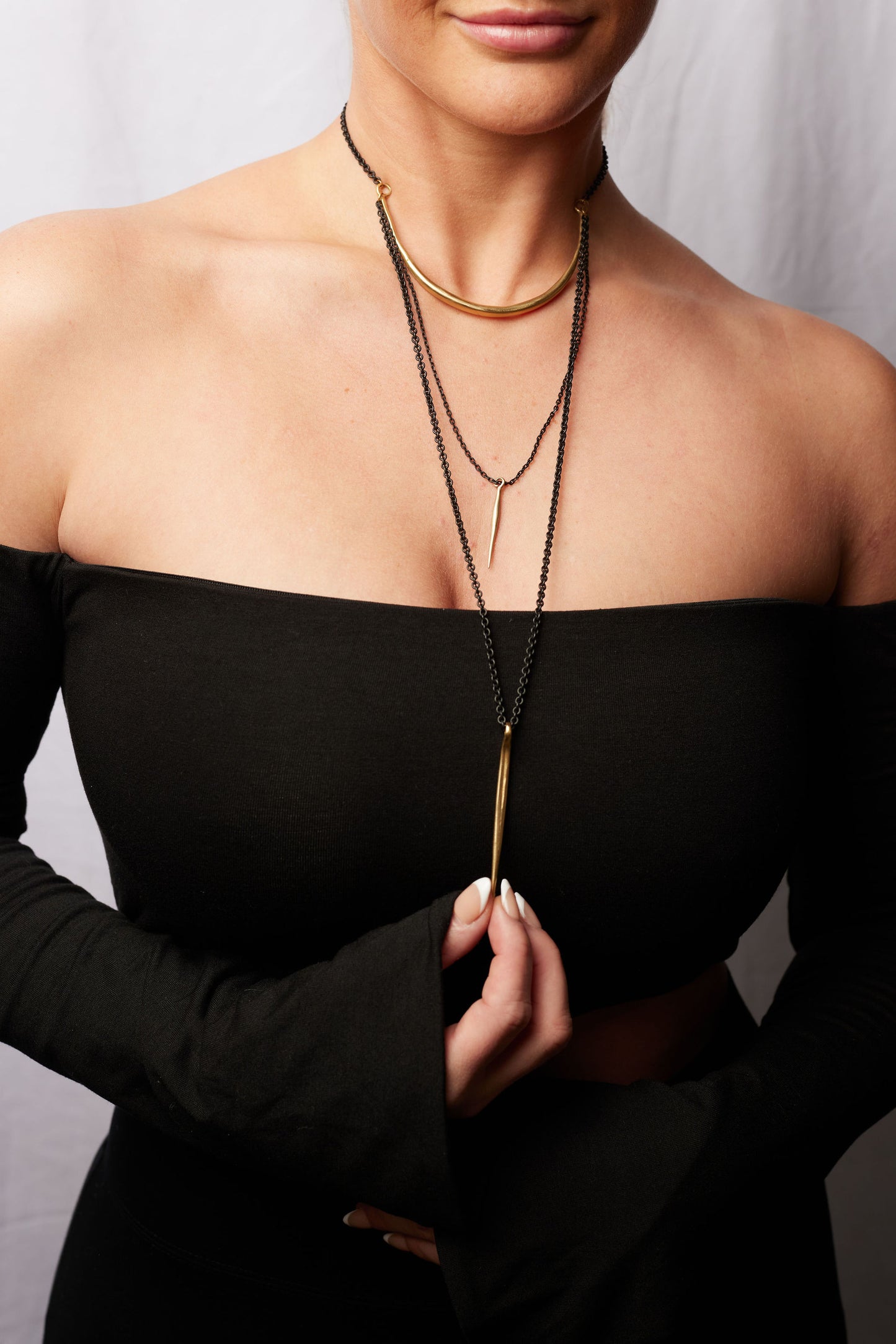 Triple Layer Necklace with Spike Drops