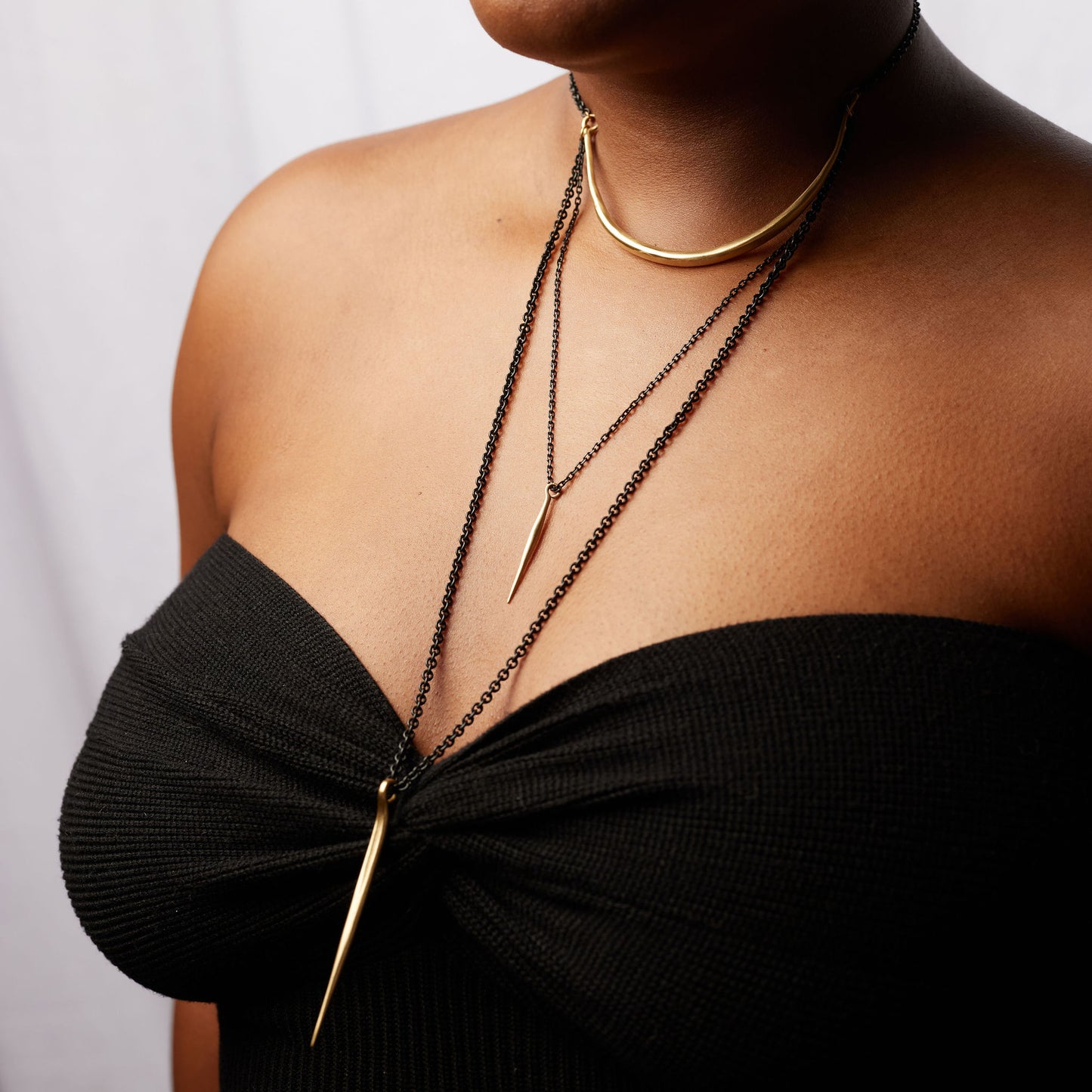 Triple Layer Necklace with Spike Drops
