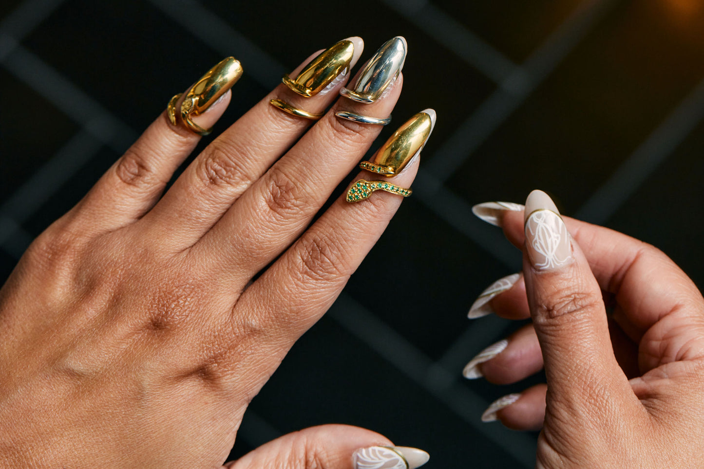 Nude, White & Gold Flakes Press On Nails – Ustaypressed