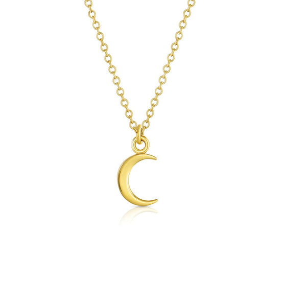 Load image into Gallery viewer, 18k yellow gold crescent moon pendant on gold chain with white background.

