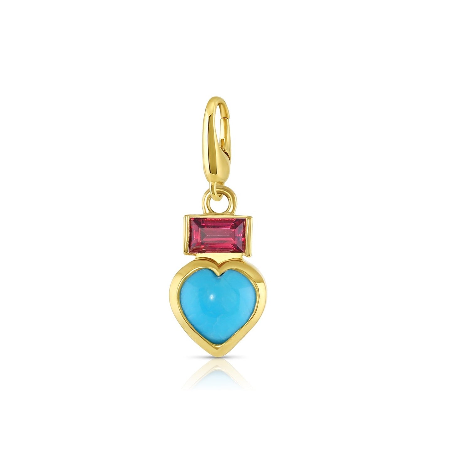 turquoise heart and rhodolite garnet rectangle pendant without chain.