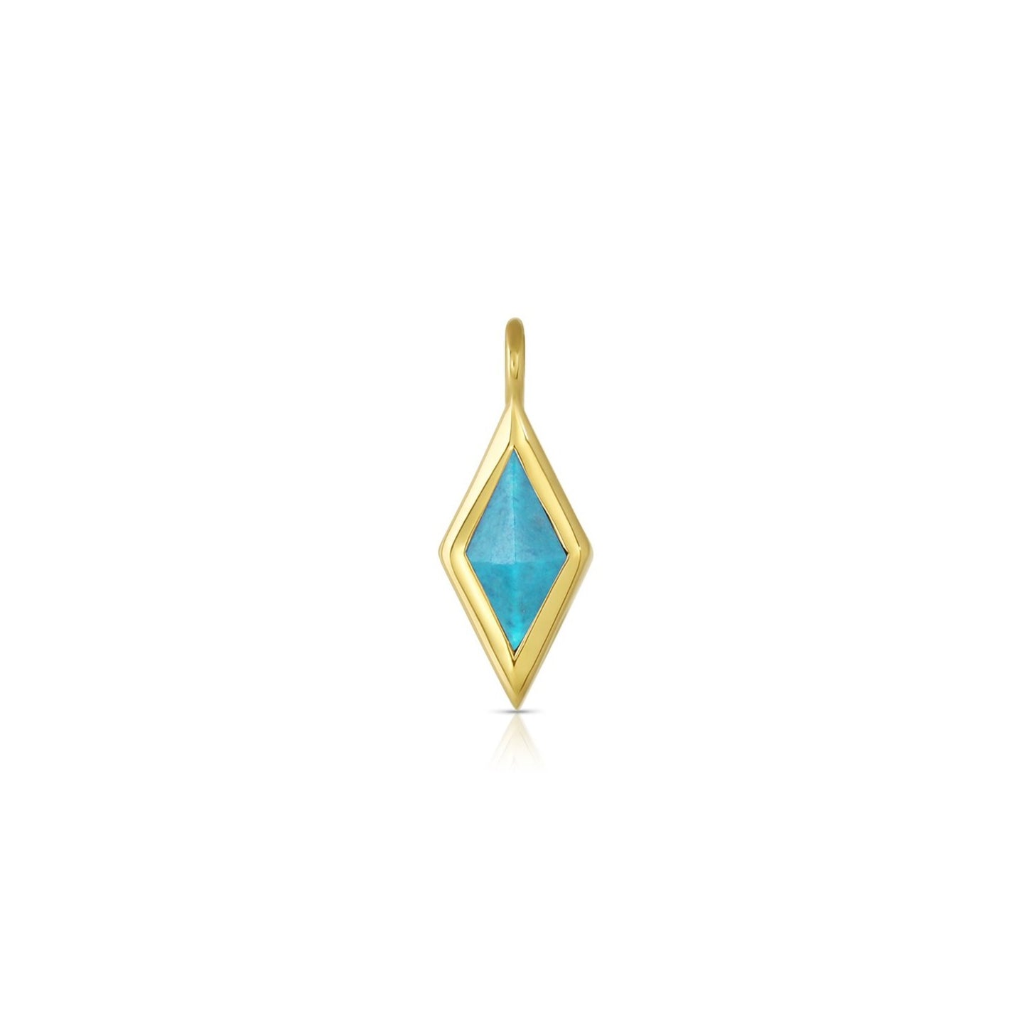 Load image into Gallery viewer, turquoise rhombus shaped pendant set in 18k yellow gold on white background.
