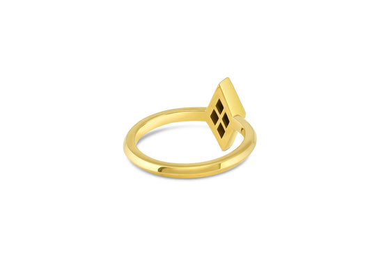 Back view of the Rhombus shaped gemstone solitaire ring set in 18k yellow gold.