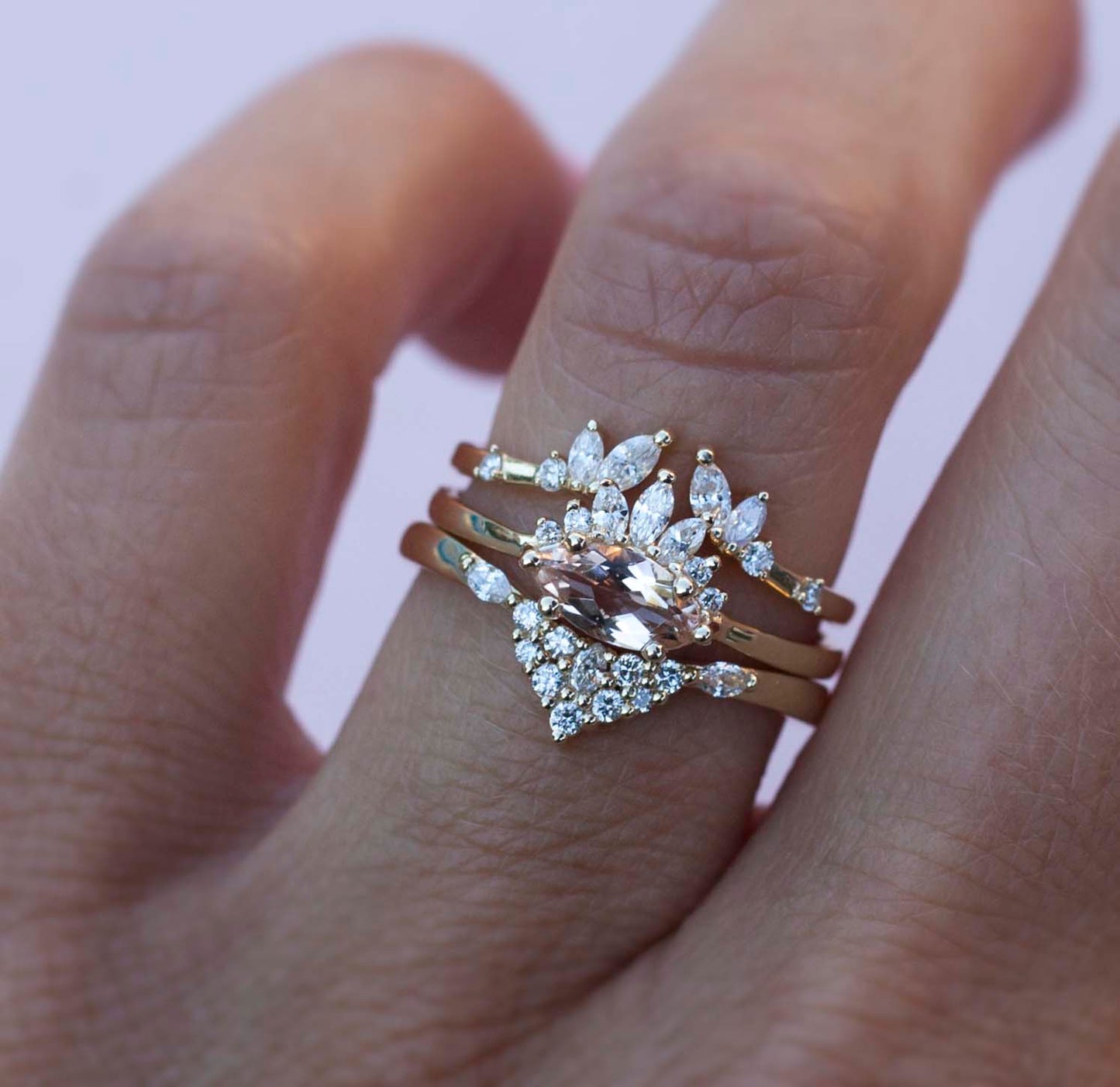 14K White Gold Morganite Ring Unique Morganite Engagement Ring White Gold  Anniversary Ring - Camellia Jewelry