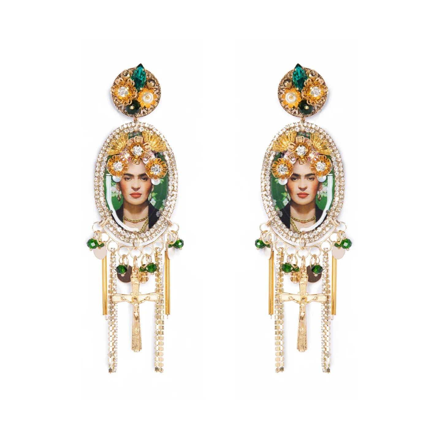 Load image into Gallery viewer, Frida Flowers earrings on white background
