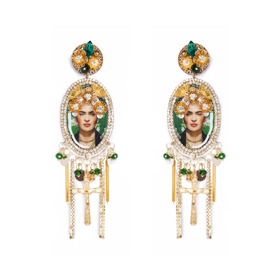 Frida Flowers earrings on white background