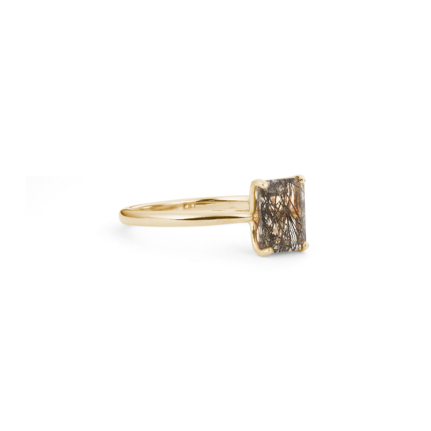 Load image into Gallery viewer, Side view of the Nico rutile quartz solitaire ring.
