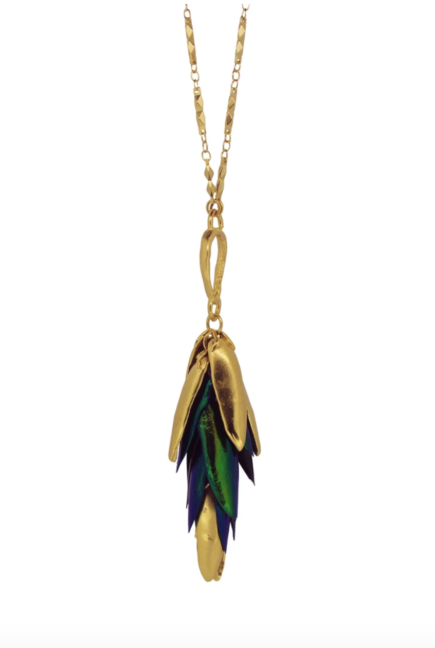 gold plated beetle wing pendant 