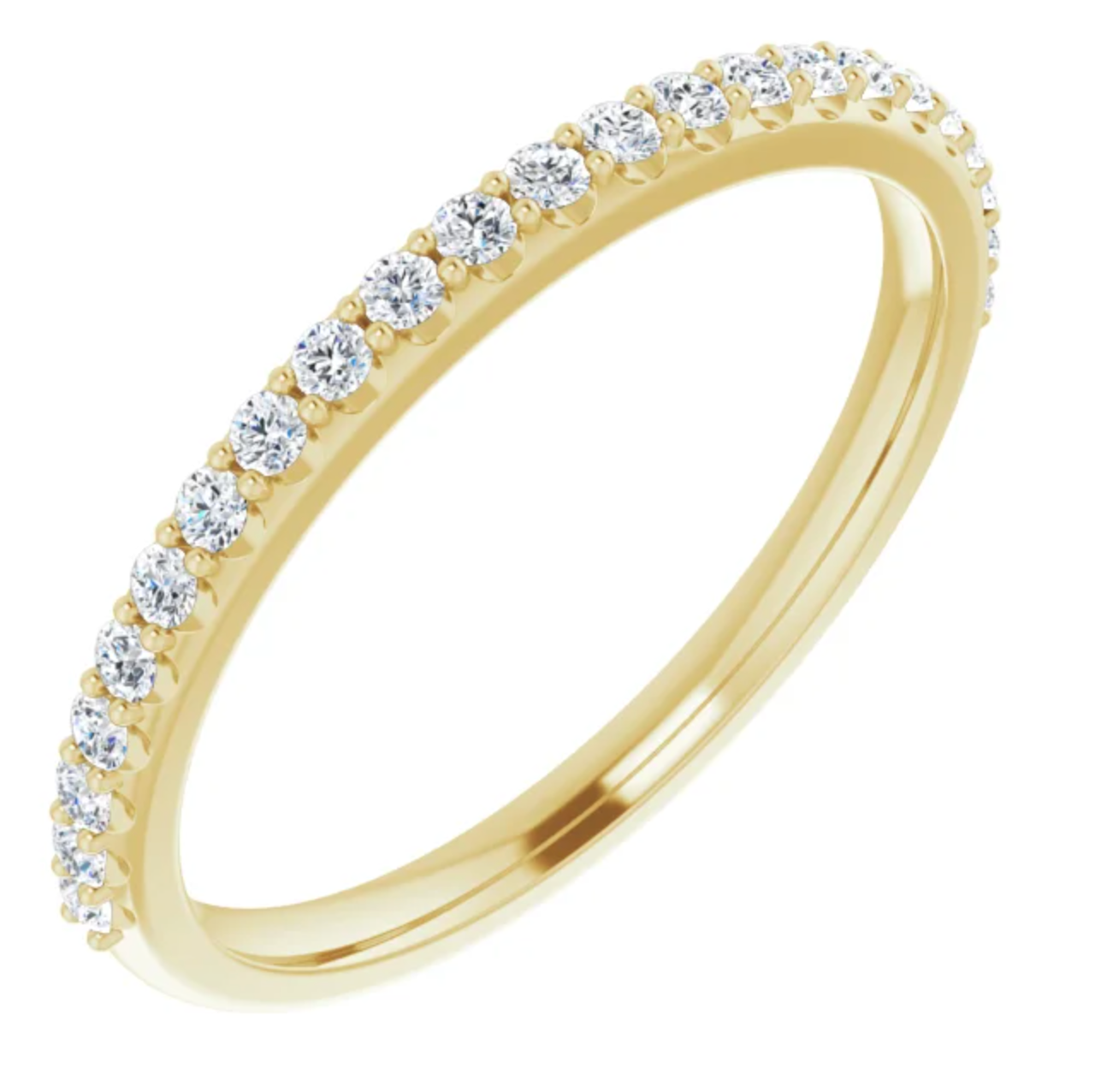 Load image into Gallery viewer, 14k yellow gold diamond half eternity band, close up on white background.
