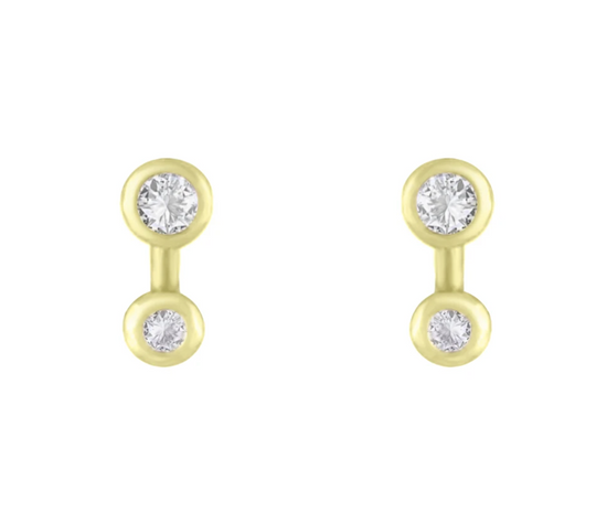 Load image into Gallery viewer, two stone white topaz stud earrings on white background.
