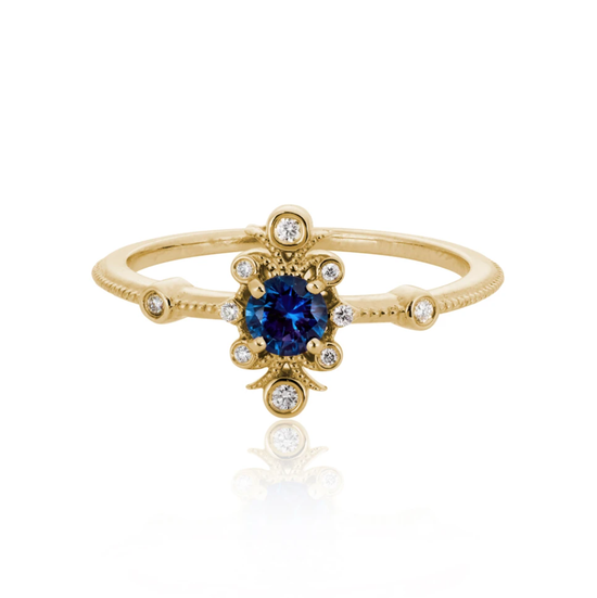 Load image into Gallery viewer, Mini Sophia Ring - Blue Sapphire + 14K Yellow Gold
