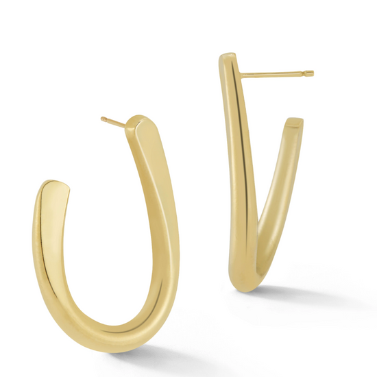 Load image into Gallery viewer, gold horse shoe shaped post earrings on a white background
