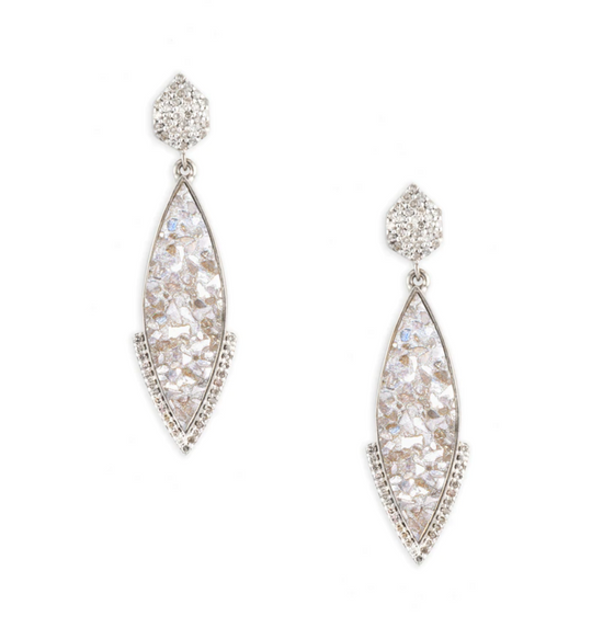 sterling silver diamond slice mosaic drop earrings on white background