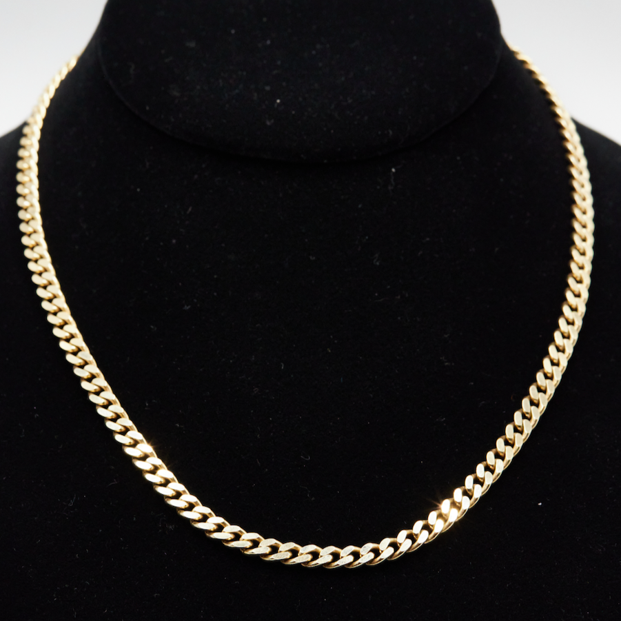 Load image into Gallery viewer, 14k yellow gold curb chain on black neck form
