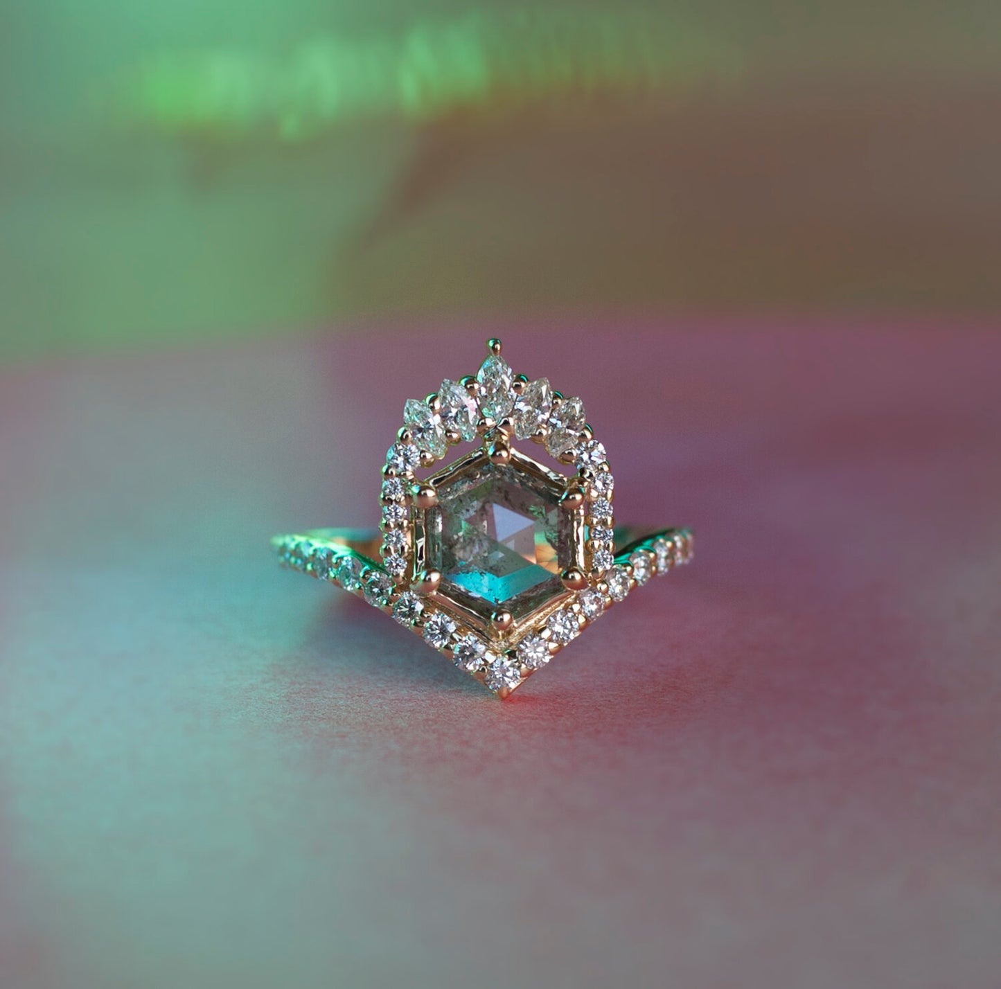 Salt and pepper devoir ring on multi color background.