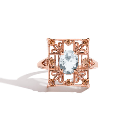 Aquamarine + Rose Gold Ring with Champagne Diamonds