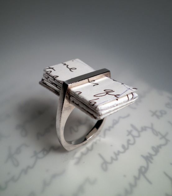 Load image into Gallery viewer, The I Thou ring with folded origami love letter 
